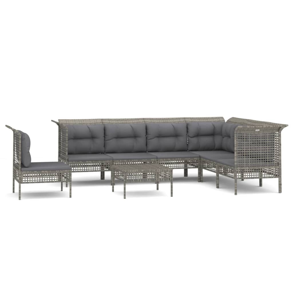 5-delige Loungeset met kussens poly rattan grijs