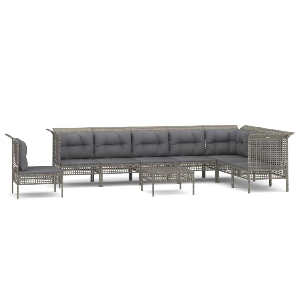 5-delige Loungeset met kussens poly rattan grijs