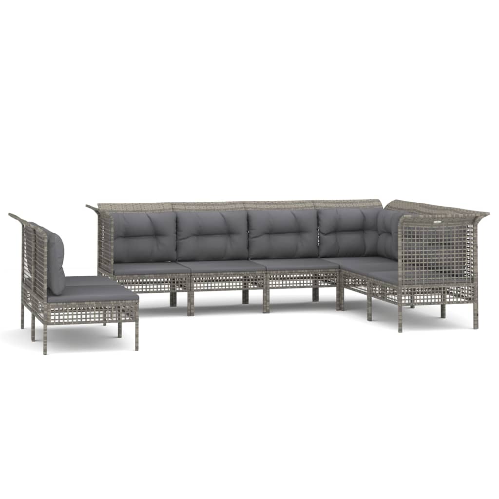 10-delige Loungeset met kussens poly rattan grijs