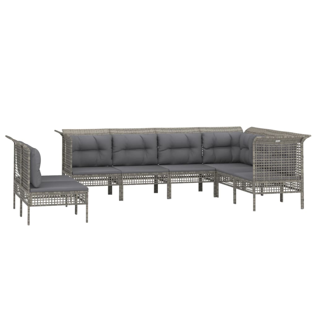 10-delige Loungeset met kussens poly rattan grijs