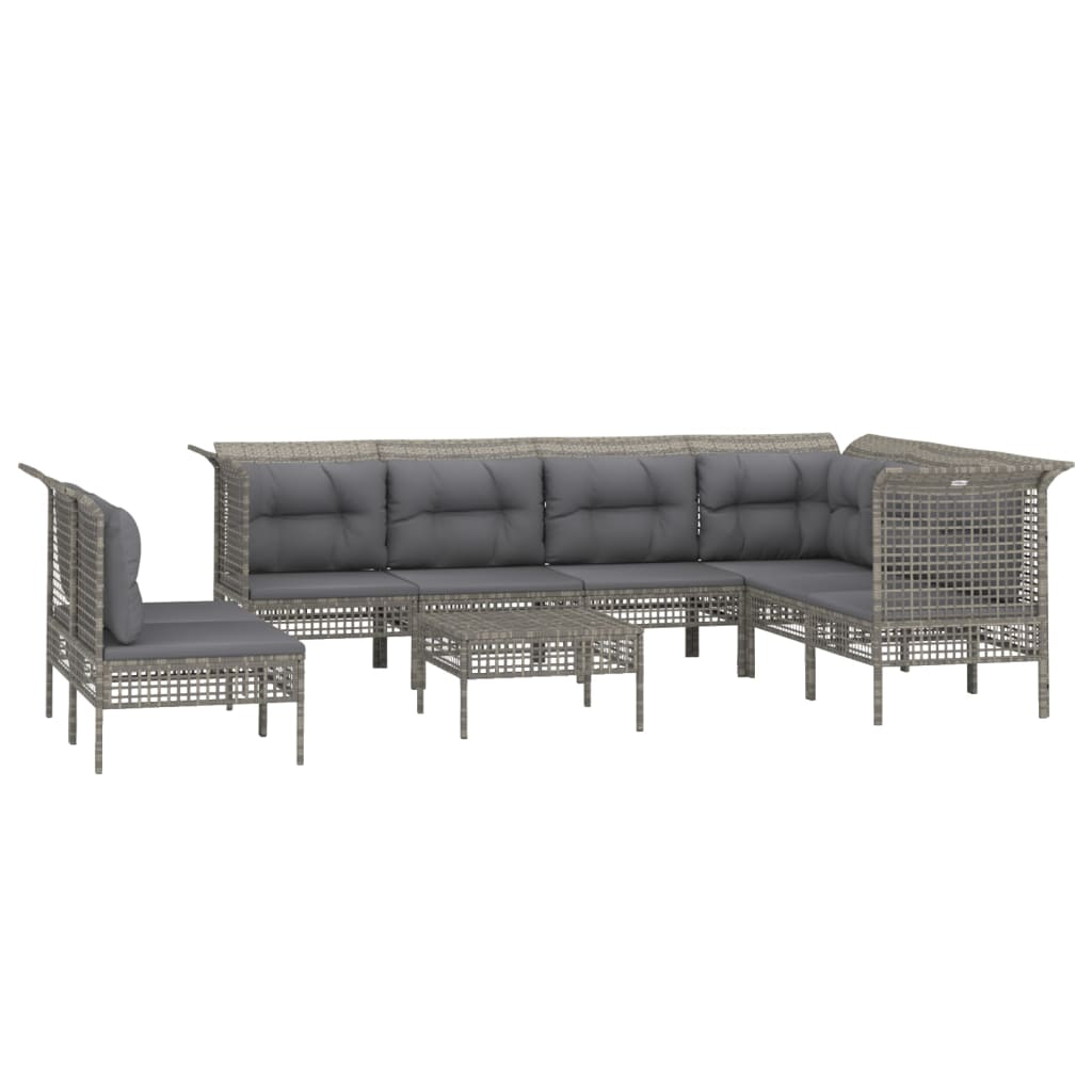 10-delige Loungeset met kussens poly rattan grijs