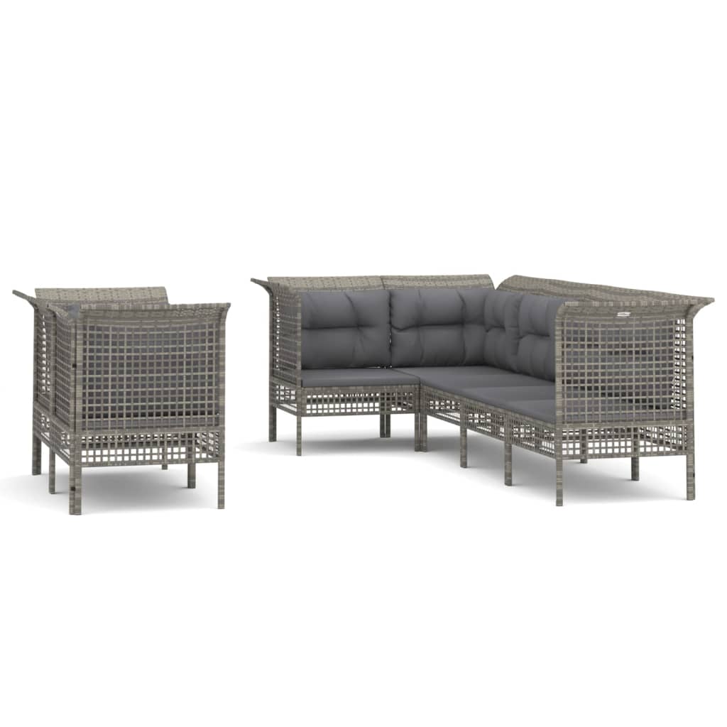 7-delige Loungeset met kussens poly rattan grijs