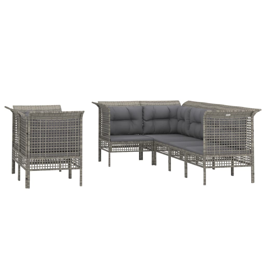 7-delige Loungeset met kussens poly rattan grijs