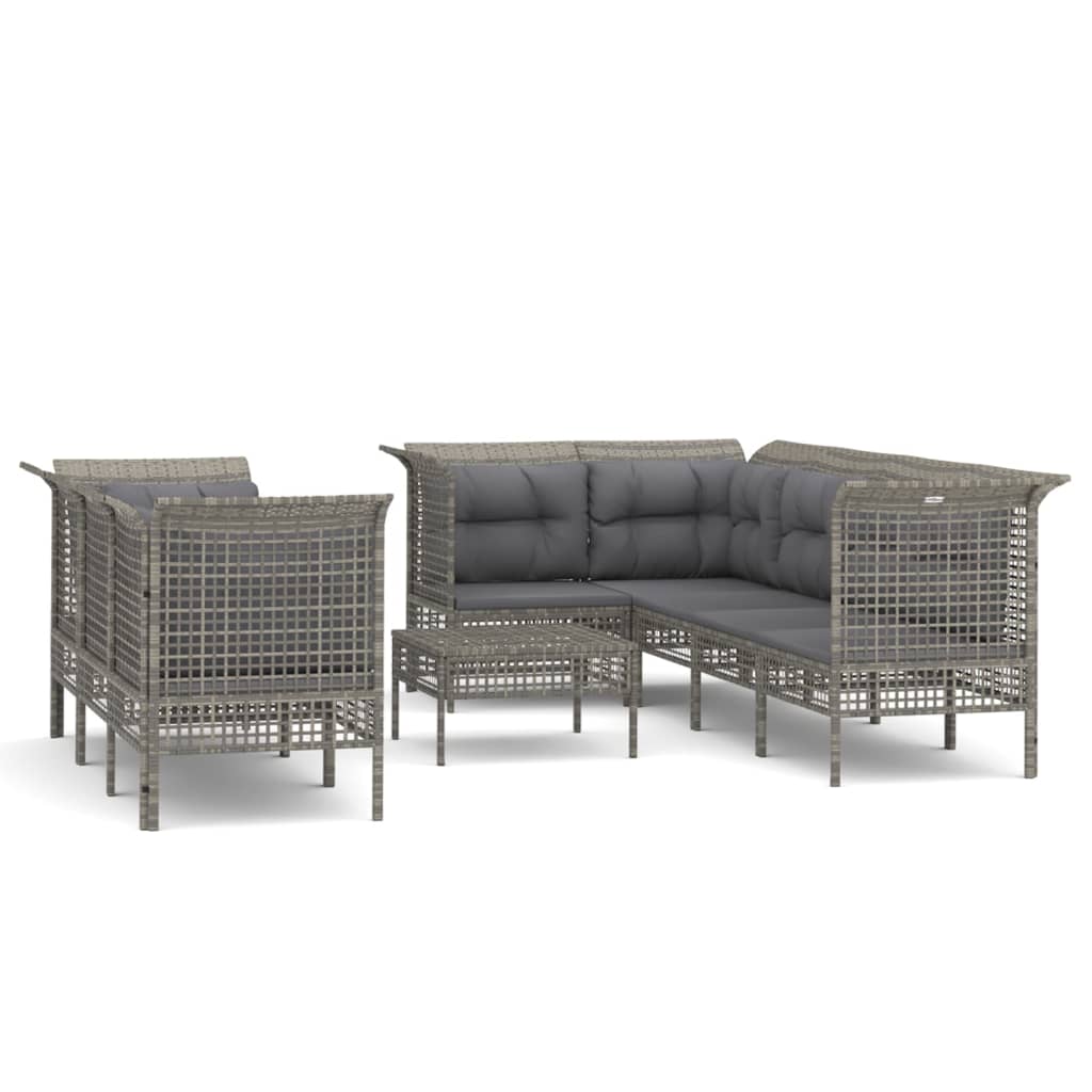 9-delige Loungeset met kussens poly rattan grijs