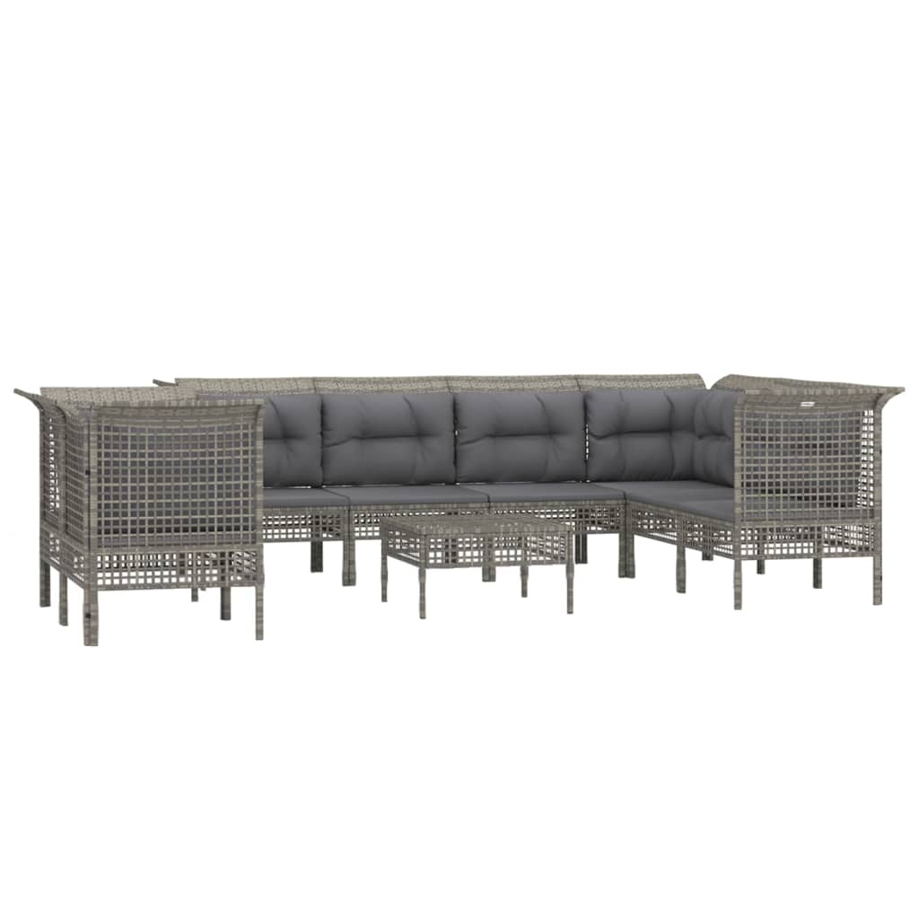 9-delige Loungeset met kussens poly rattan grijs