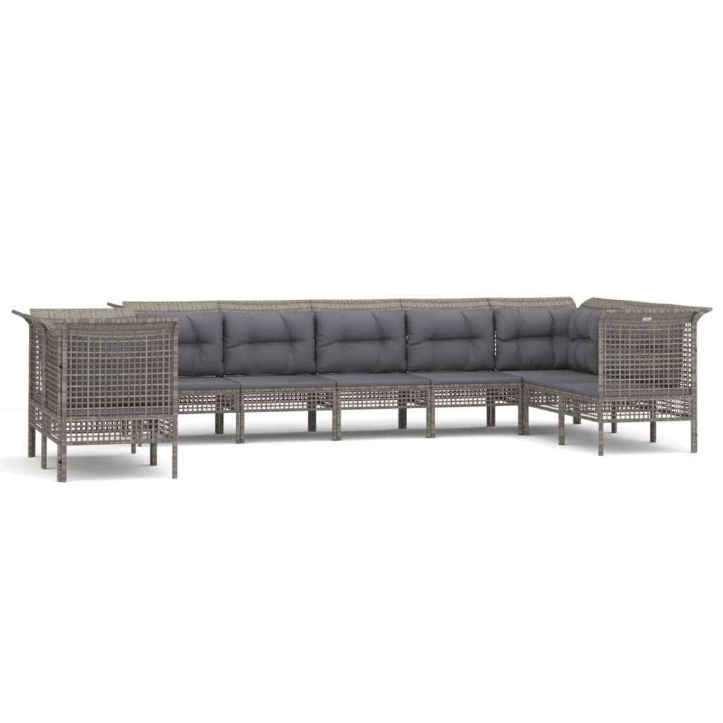 9-delige Loungeset met kussens poly rattan grijs