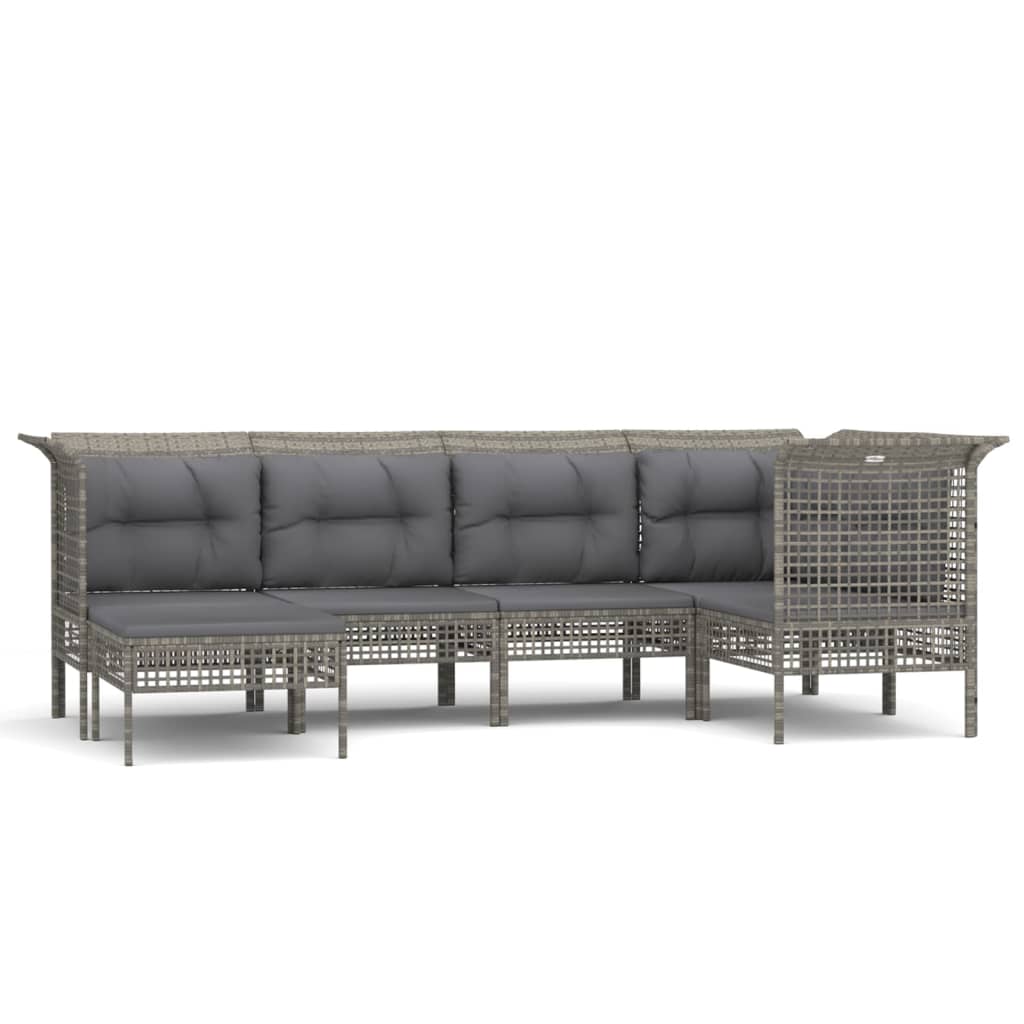 7-delige Loungeset met kussens poly rattan grijs