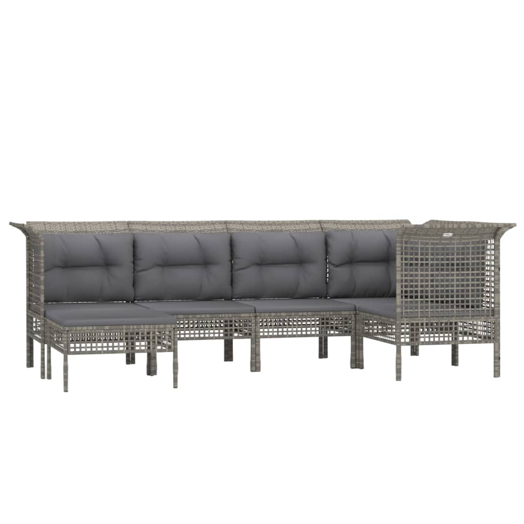 7-delige Loungeset met kussens poly rattan grijs