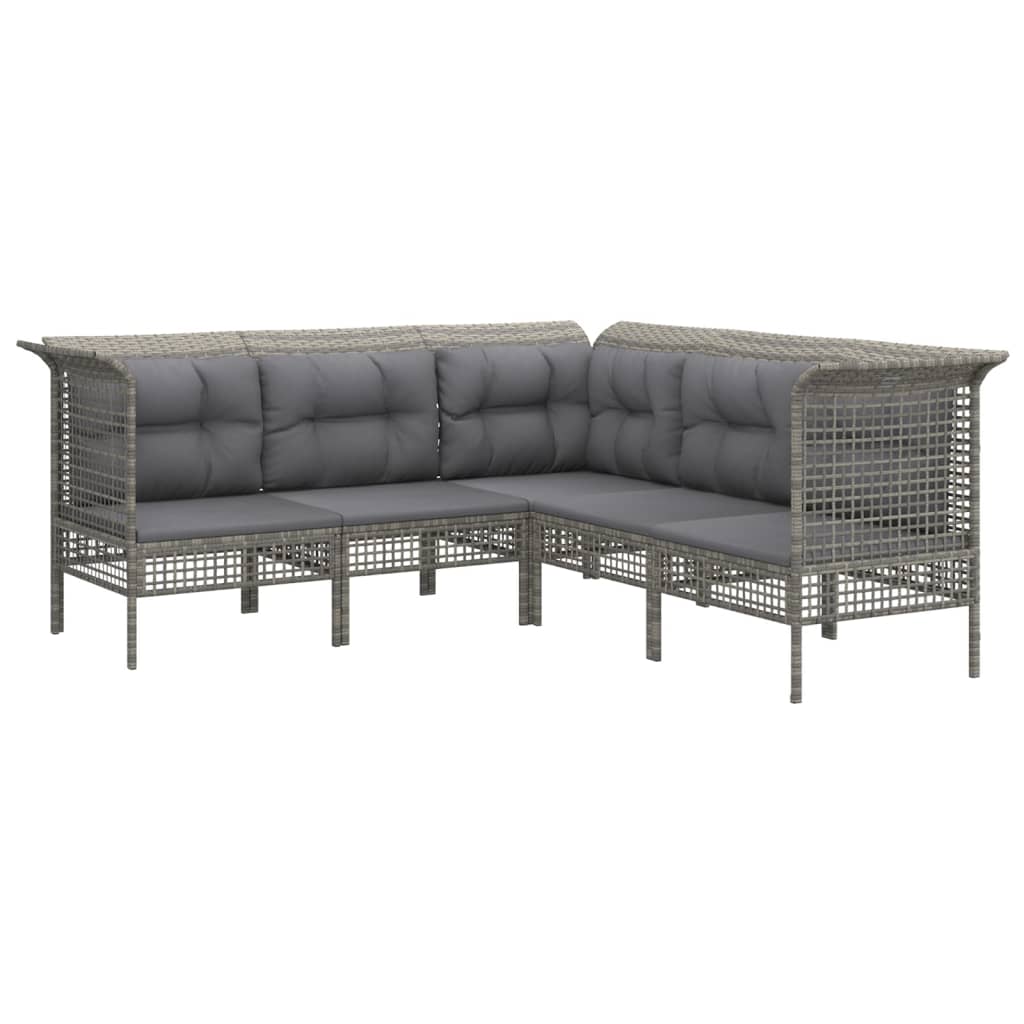 7-delige Loungeset met kussens poly rattan grijs