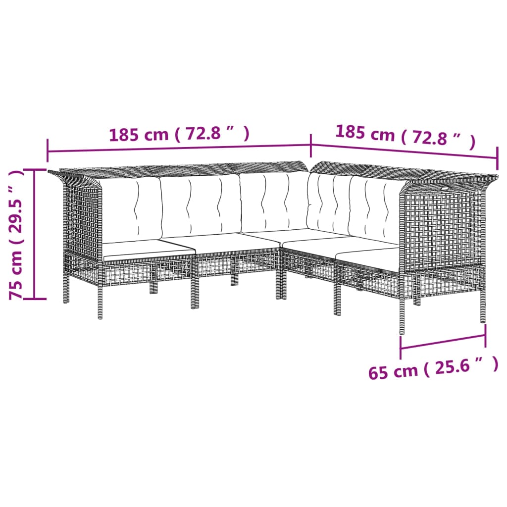 7-delige Loungeset met kussens poly rattan grijs