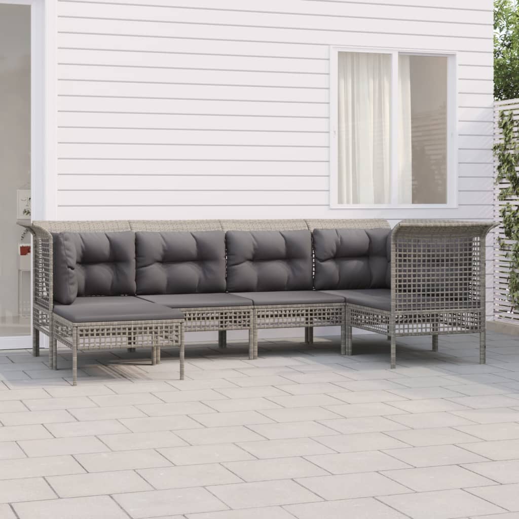 7-delige Loungeset met kussens poly rattan grijs