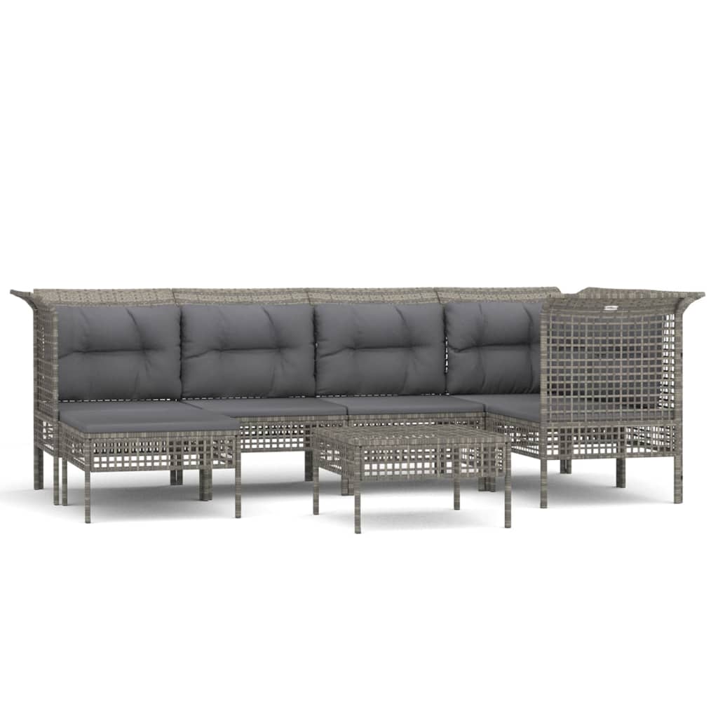 7-delige Loungeset met kussens poly rattan grijs