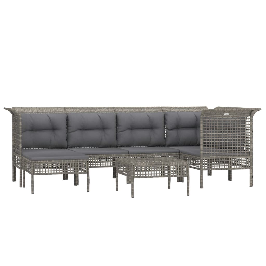 7-delige Loungeset met kussens poly rattan grijs