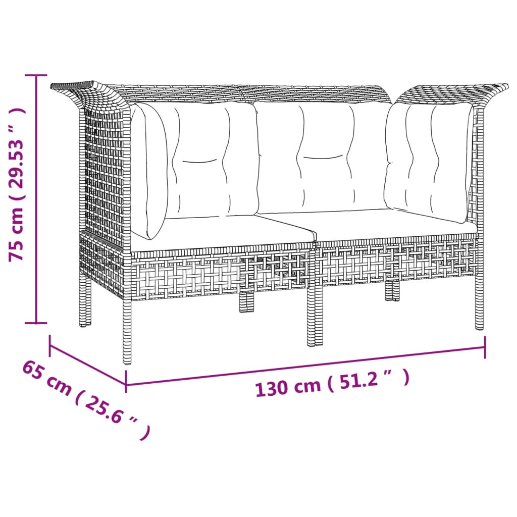 7-delige Loungeset met kussens poly rattan grijs