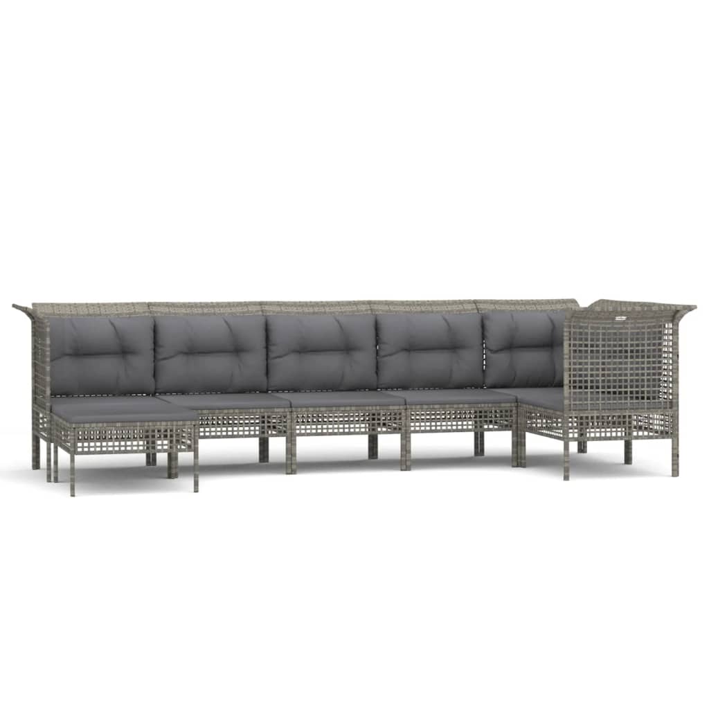 7-delige Loungeset met kussens poly rattan grijs