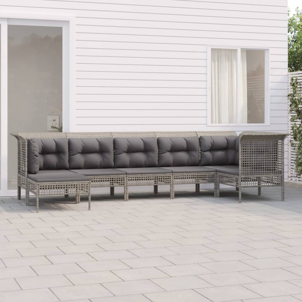 7-delige Loungeset met kussens poly rattan grijs