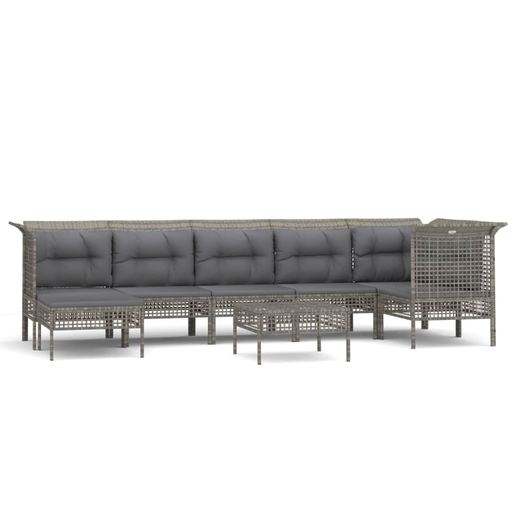 7-delige Loungeset met kussens poly rattan grijs