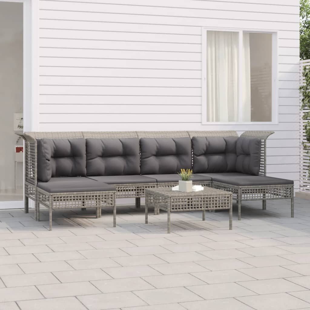 7-delige Loungeset met kussens poly rattan grijs