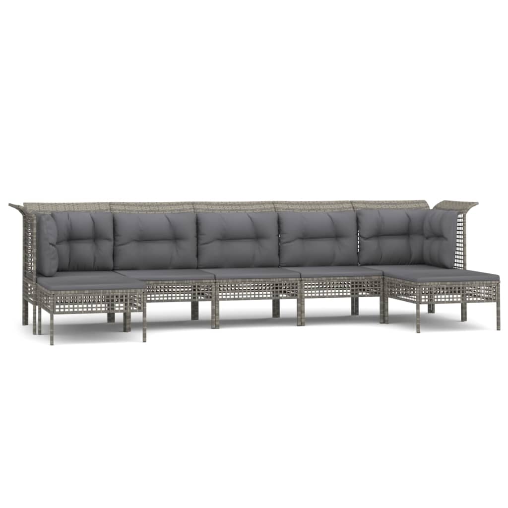 7-delige Loungeset met kussens poly rattan grijs