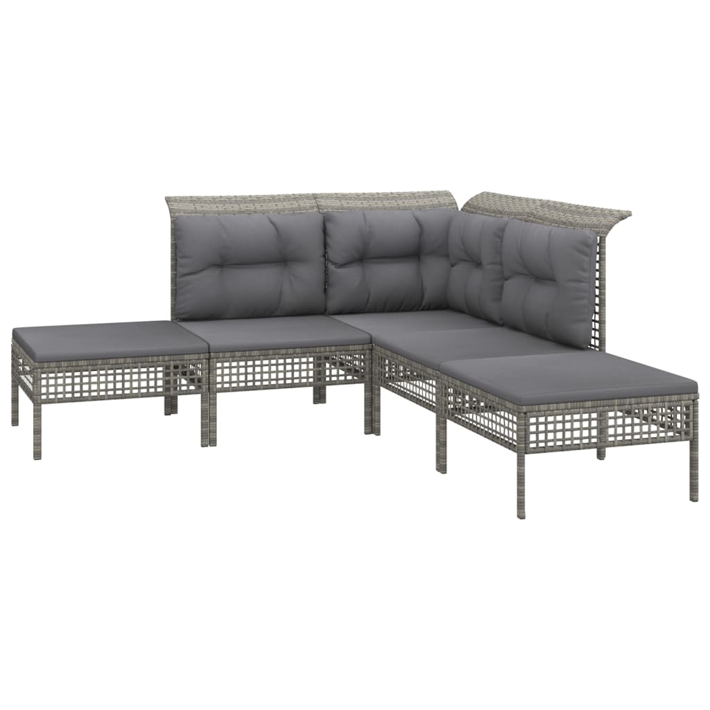 7-delige Loungeset met kussens poly rattan grijs