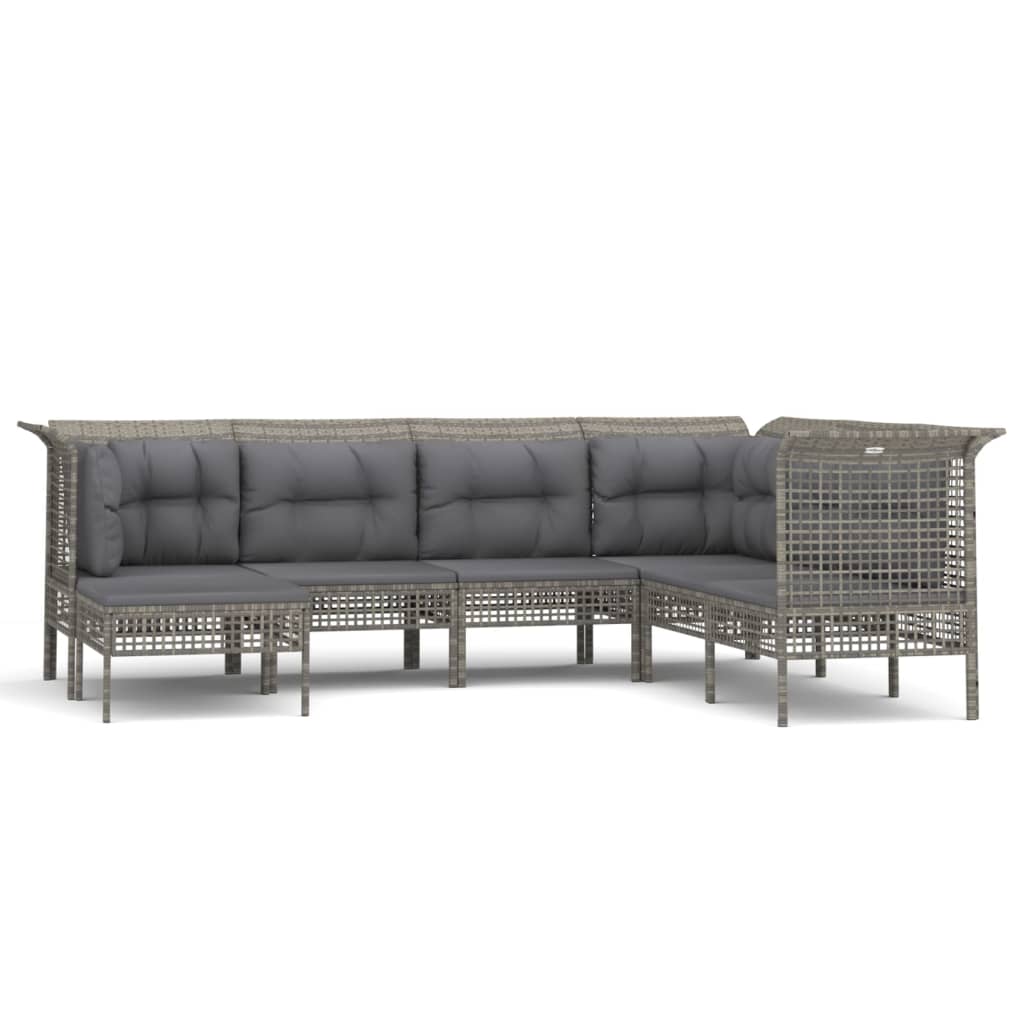 8-delige Loungeset met kussens poly rattan grijs