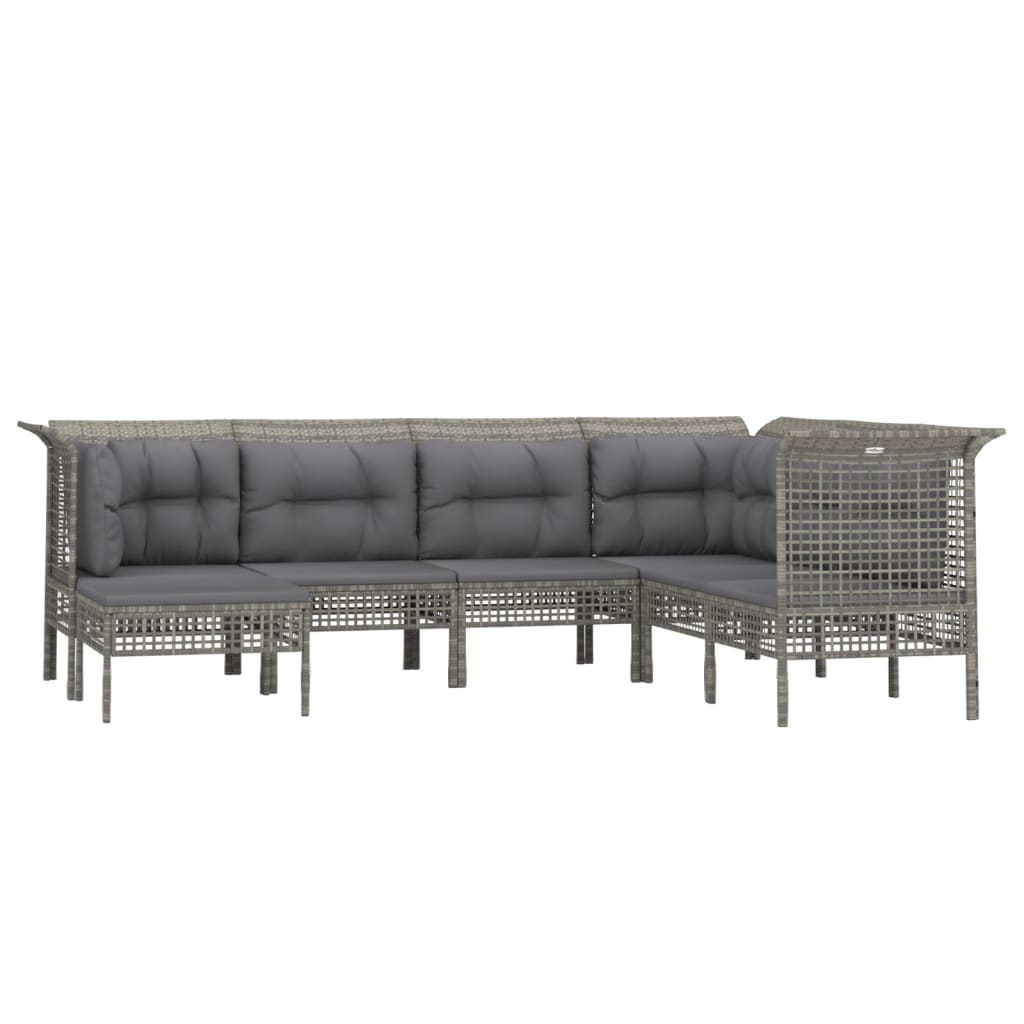 8-delige Loungeset met kussens poly rattan grijs