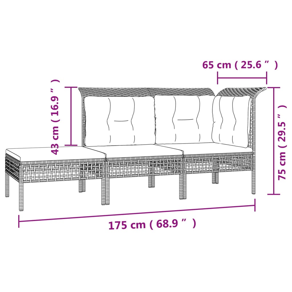 8-delige Loungeset met kussens poly rattan grijs