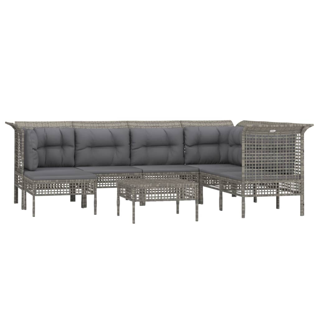 8-delige Loungeset met kussens poly rattan grijs