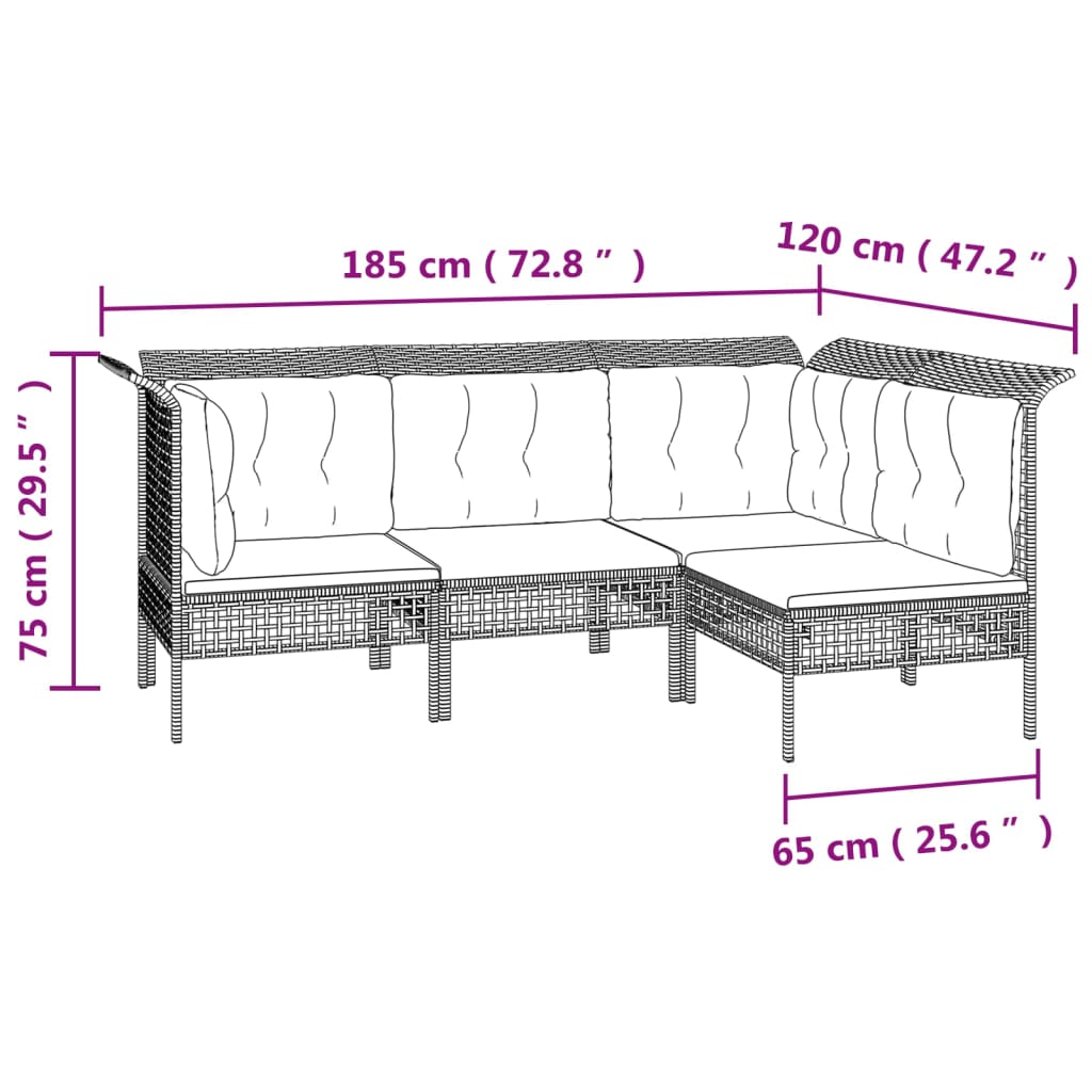 8-delige Loungeset met kussens poly rattan grijs