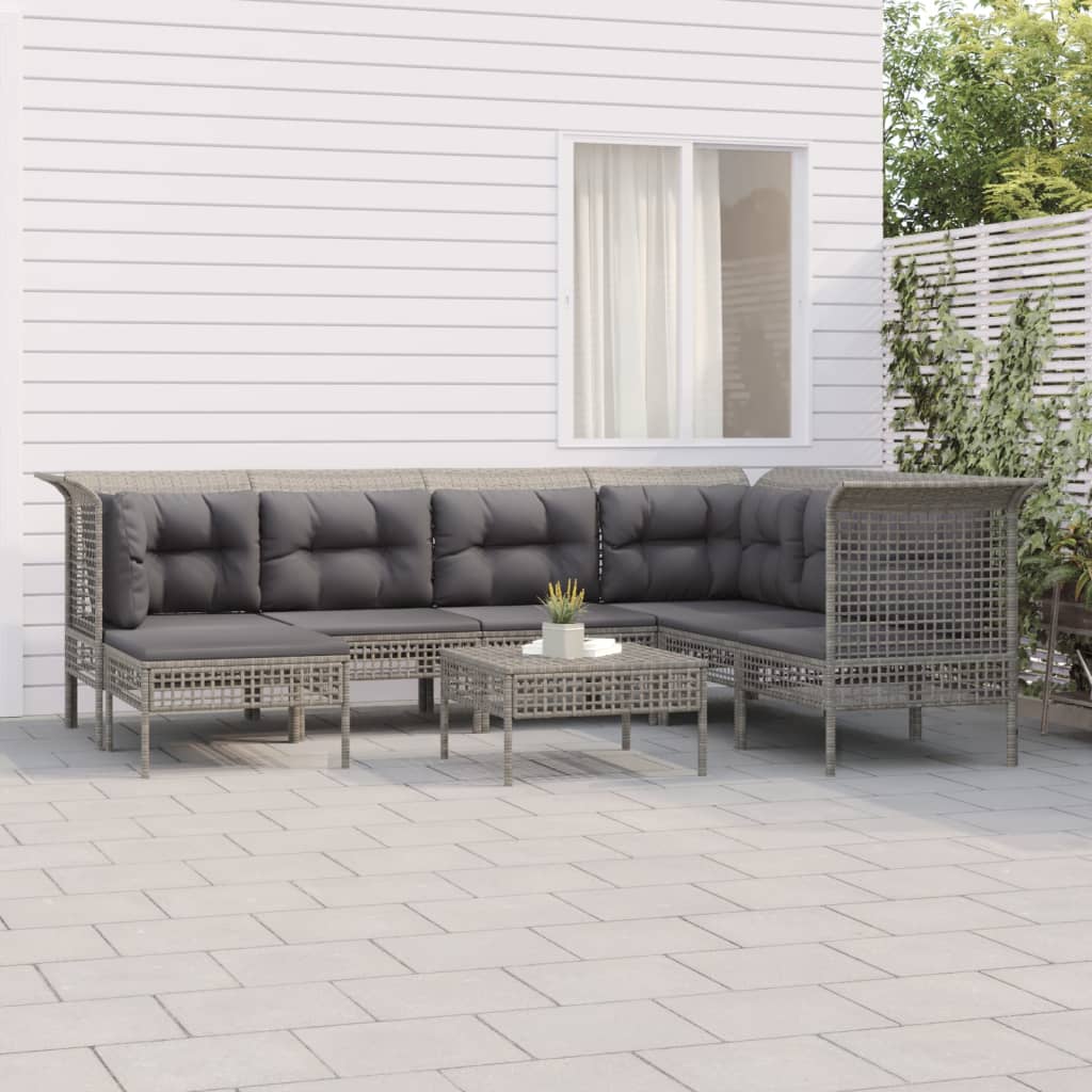 8-delige Loungeset met kussens poly rattan grijs