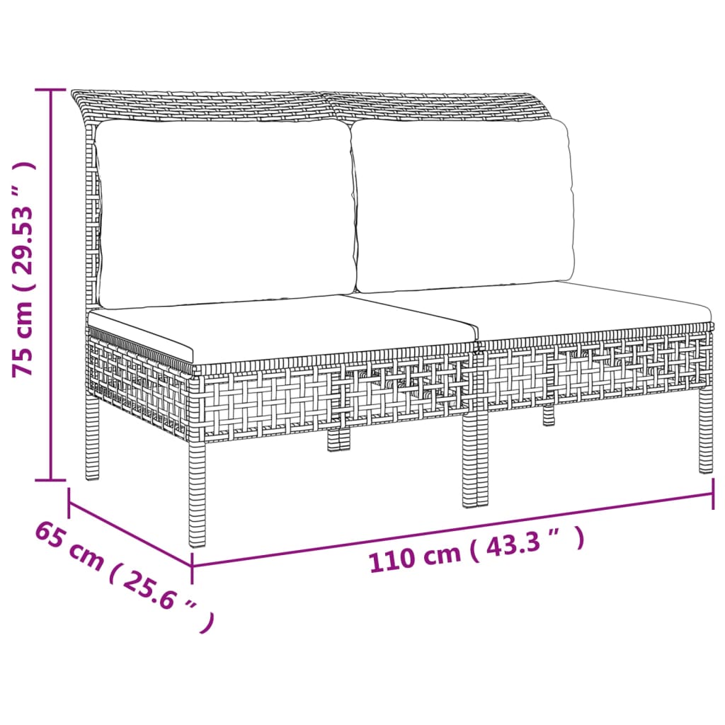 8-delige Loungeset met kussens poly rattan grijs