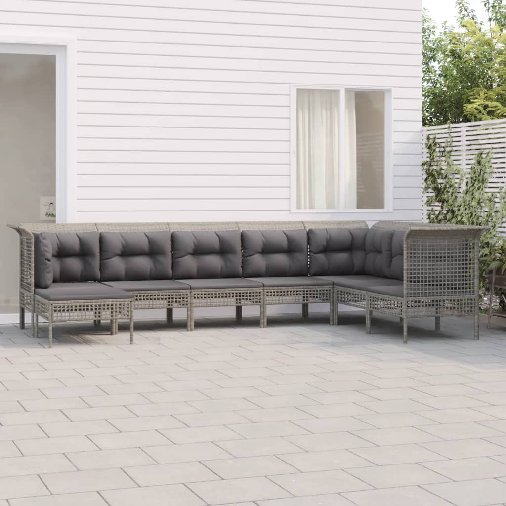 8-delige Loungeset met kussens poly rattan grijs