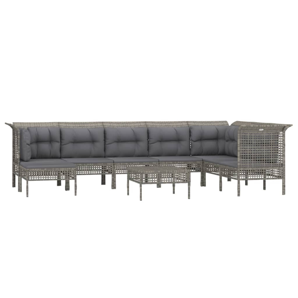 8-delige Loungeset met kussens poly rattan grijs