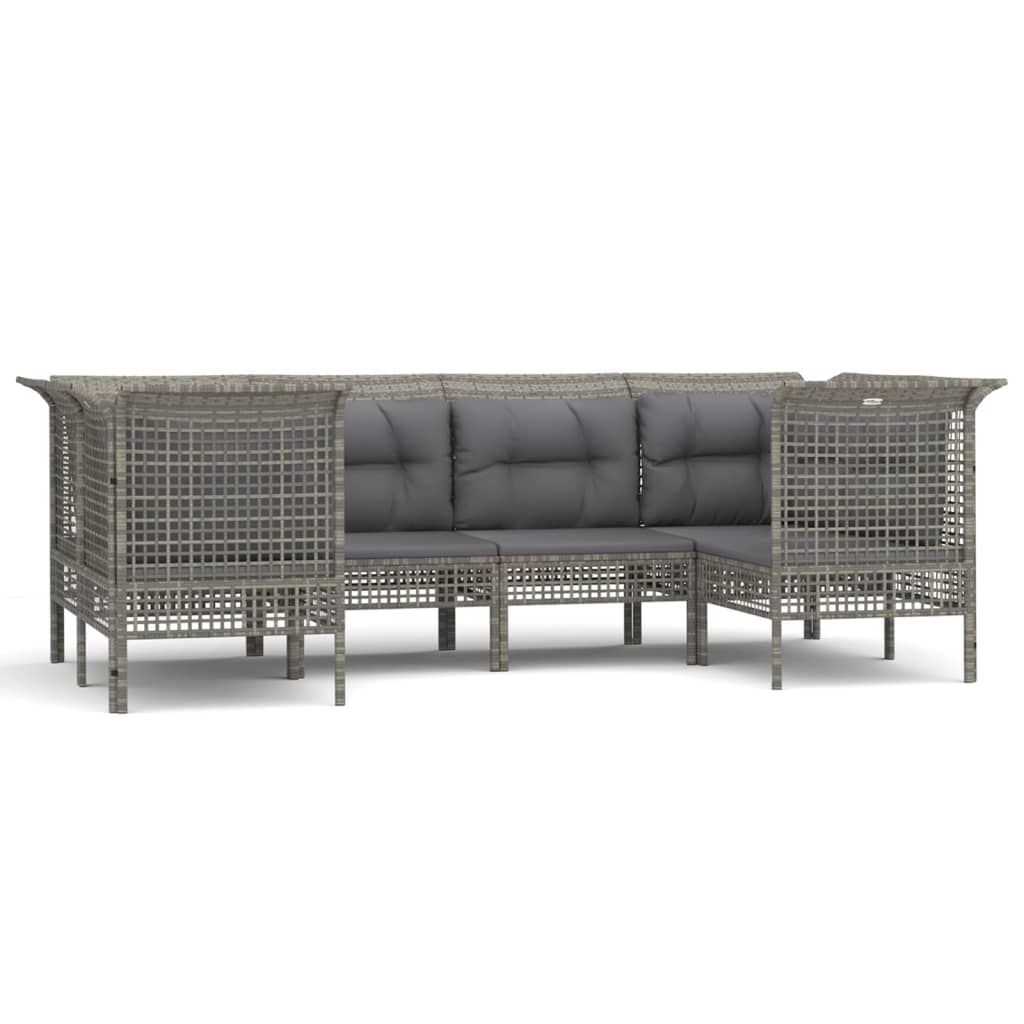 7-delige Loungeset met kussens poly rattan grijs