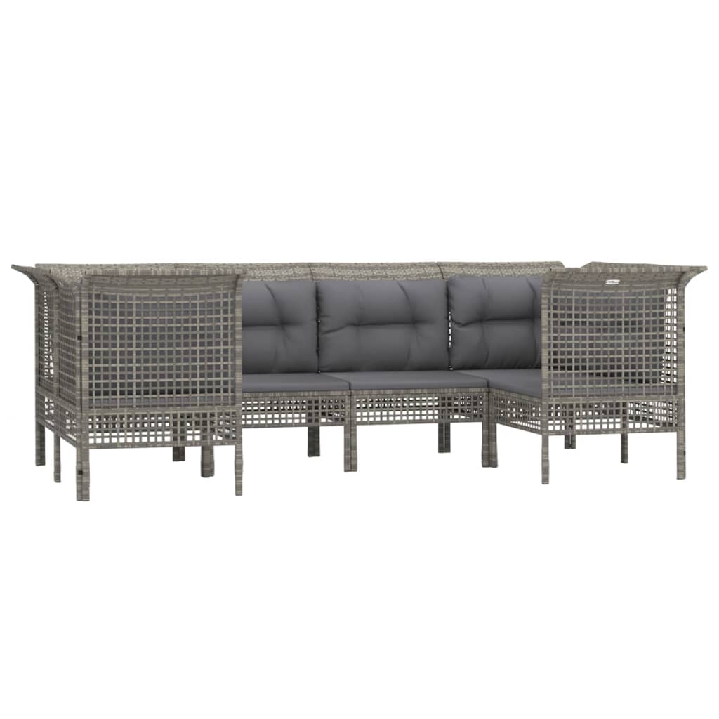 7-delige Loungeset met kussens poly rattan grijs