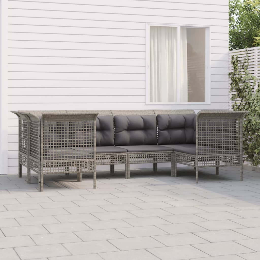 7-delige Loungeset met kussens poly rattan grijs