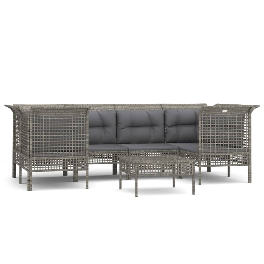 7-delige Loungeset met kussens poly rattan grijs