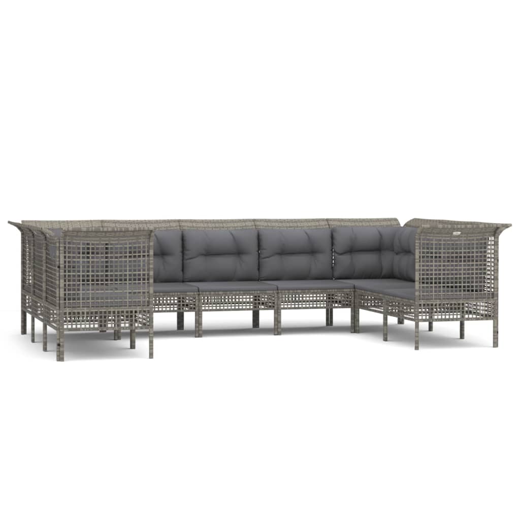 7-delige Loungeset met kussens poly rattan grijs