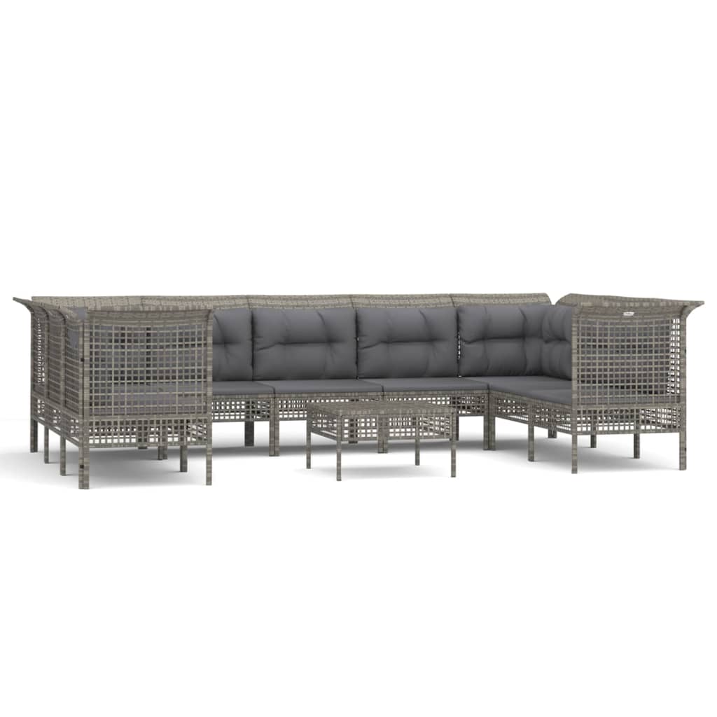 7-delige Loungeset met kussens poly rattan grijs