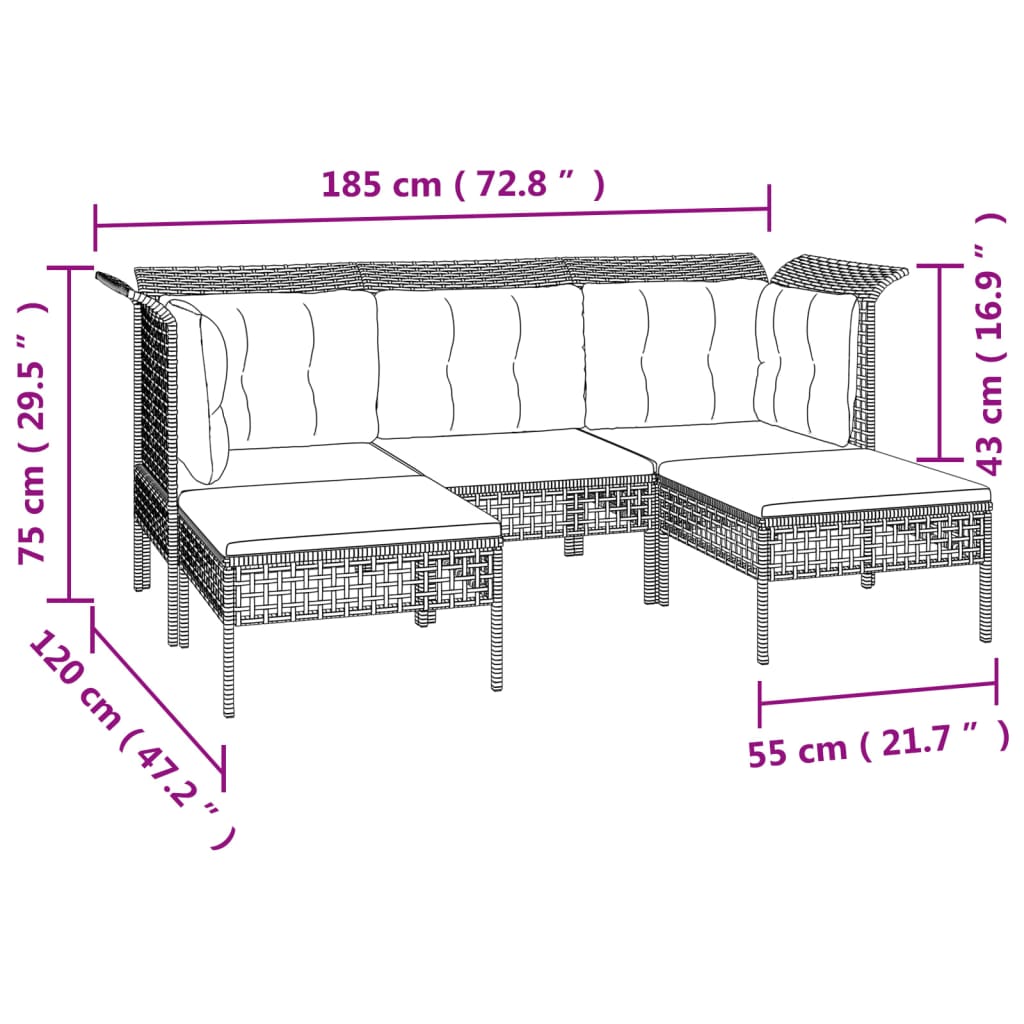 11-delige Loungeset met kussens poly rattan grijs