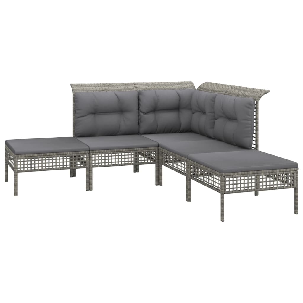 11-delige Loungeset met kussens poly rattan grijs