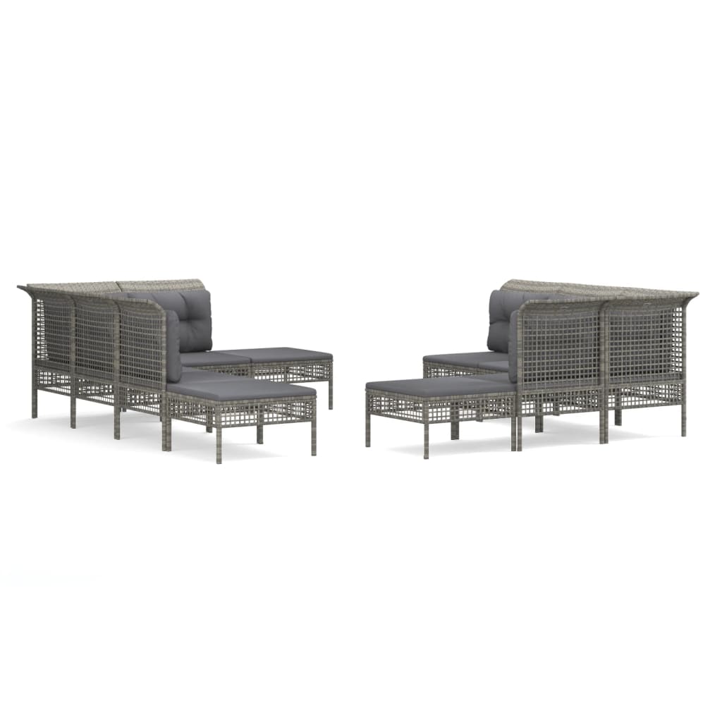 11-delige Loungeset met kussens poly rattan grijs