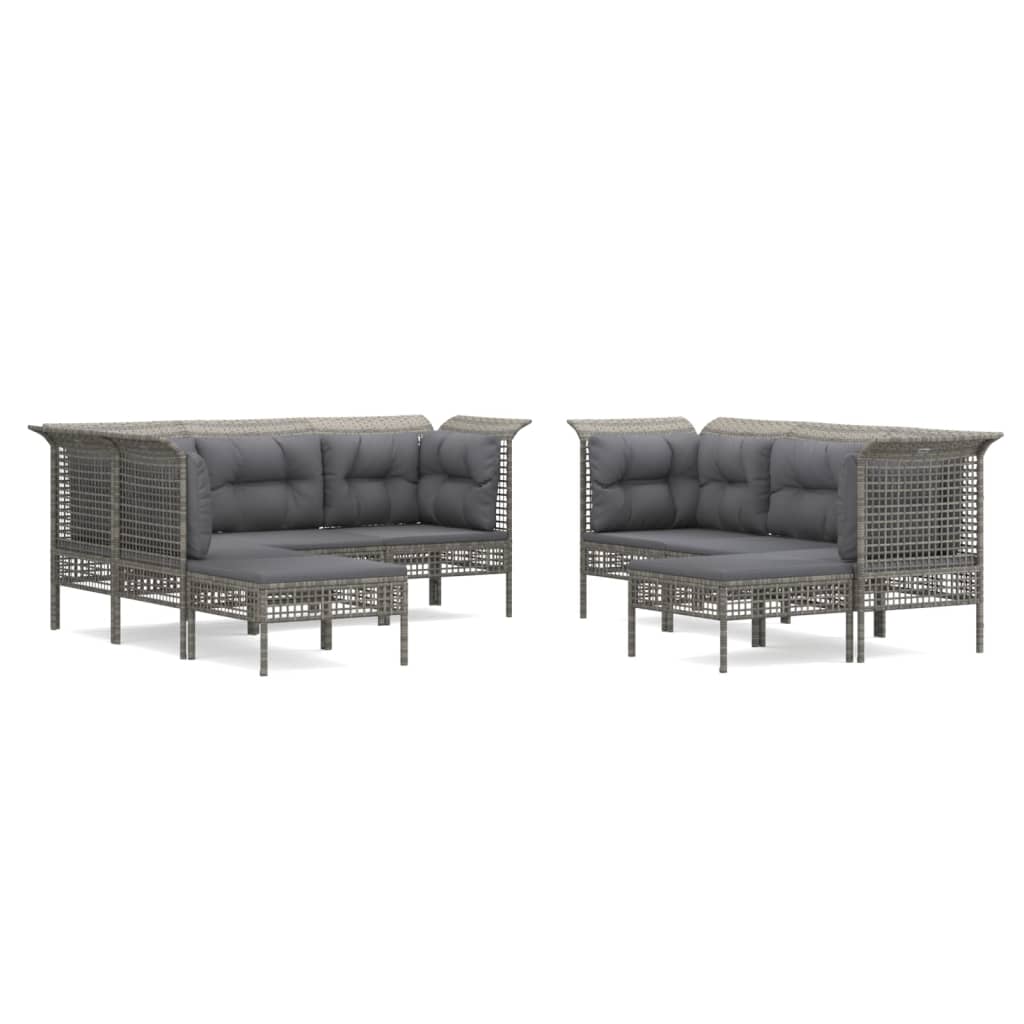 11-delige Loungeset met kussens poly rattan grijs