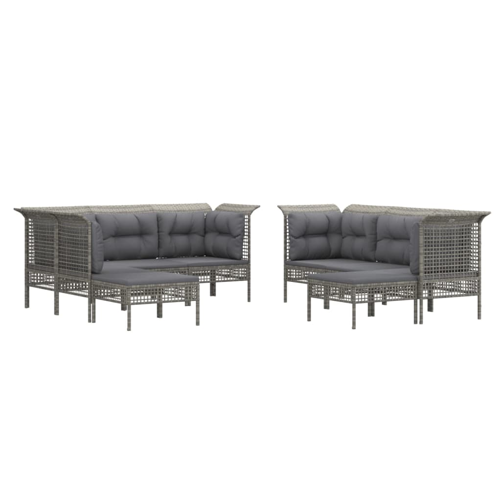 11-delige Loungeset met kussens poly rattan grijs