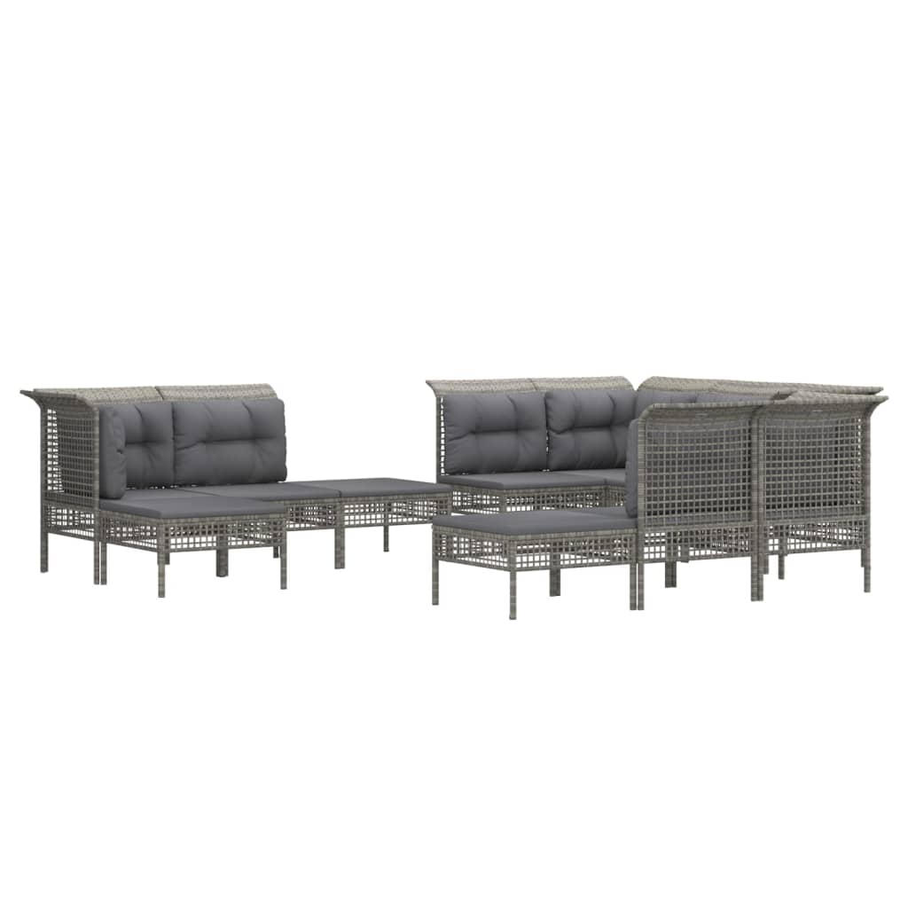 11-delige Loungeset met kussens poly rattan grijs