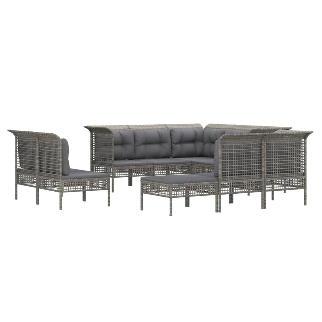 11-delige Loungeset met kussens poly rattan grijs