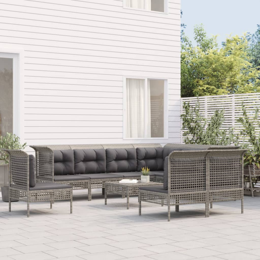 13-delige Loungeset met kussens poly rattan grijs