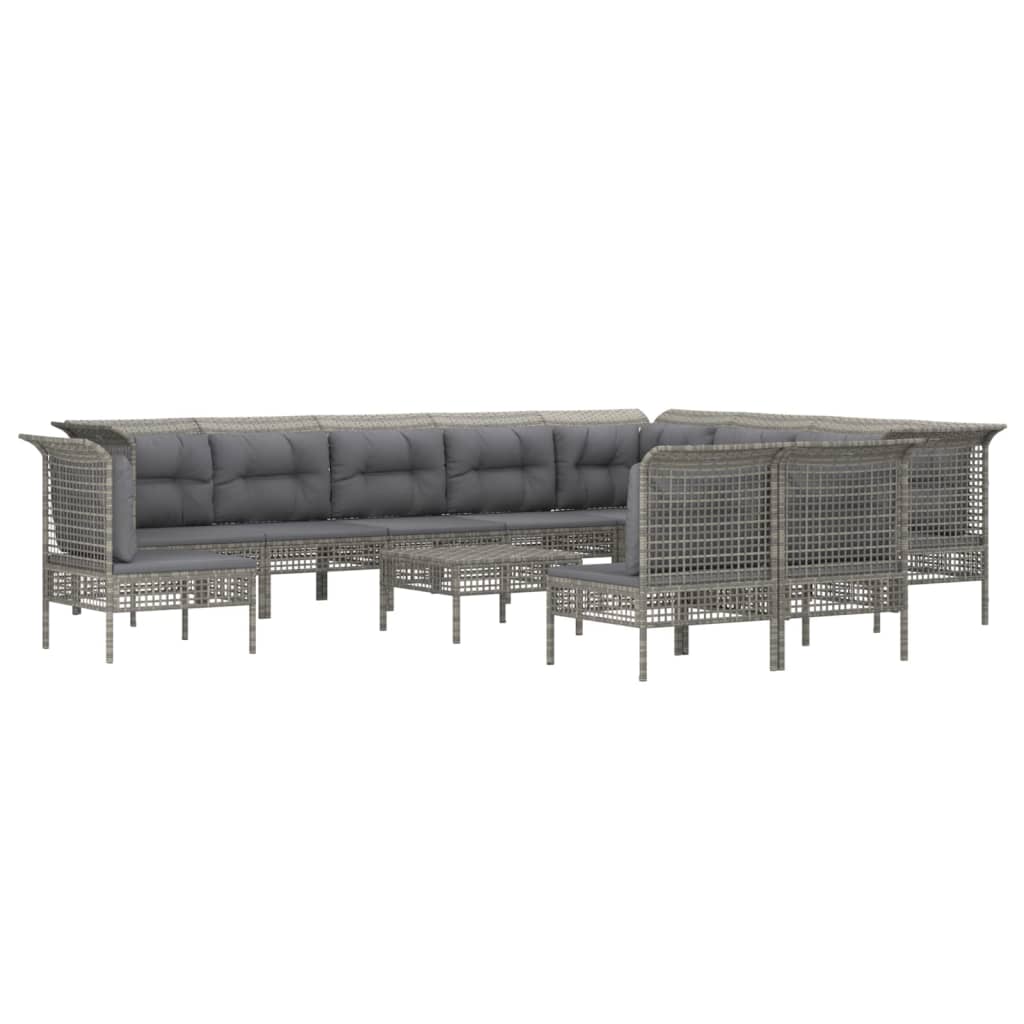 13-delige Loungeset met kussens poly rattan grijs