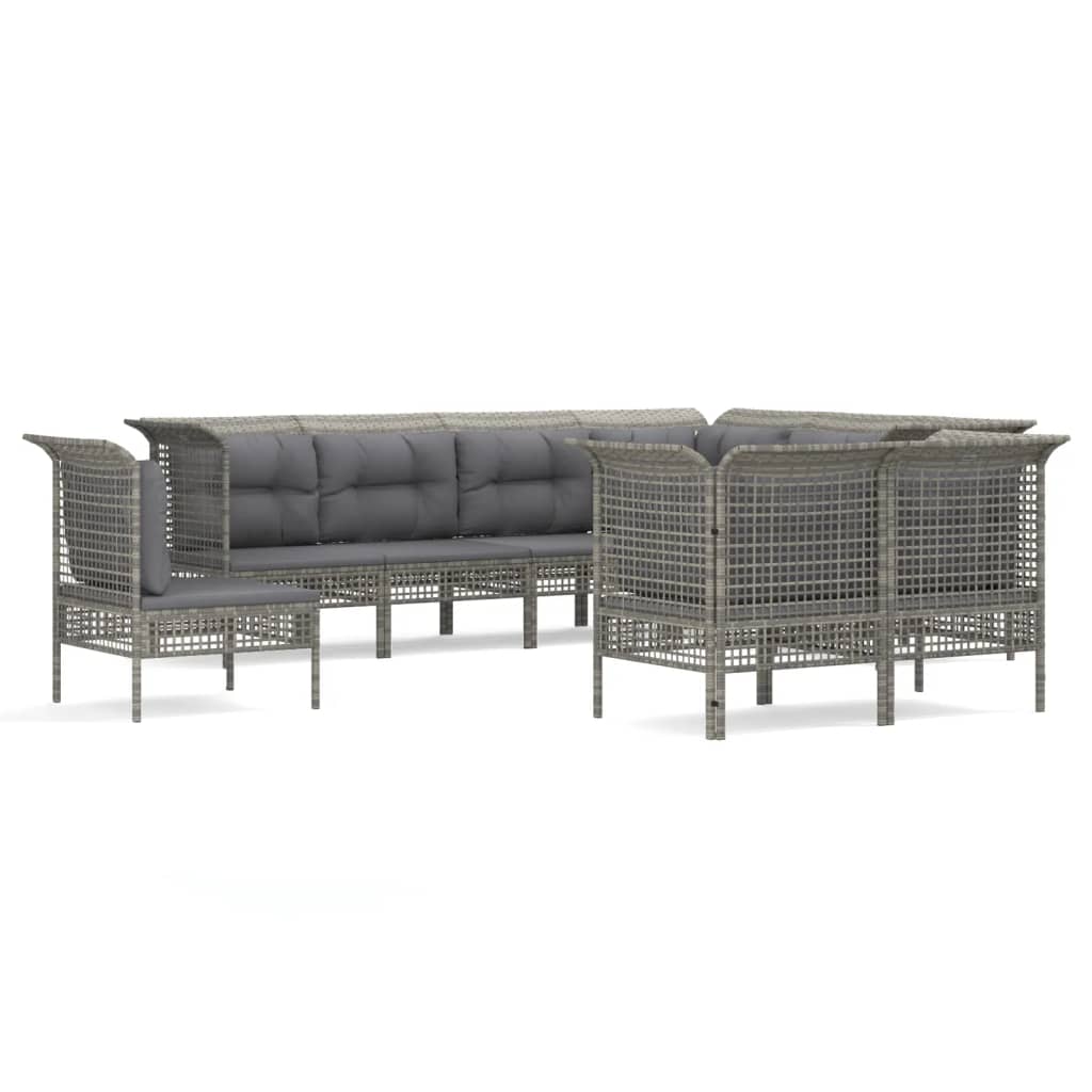 13-delige Loungeset met kussens poly rattan grijs