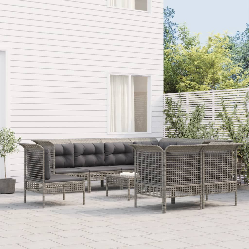 13-delige Loungeset met kussens poly rattan grijs